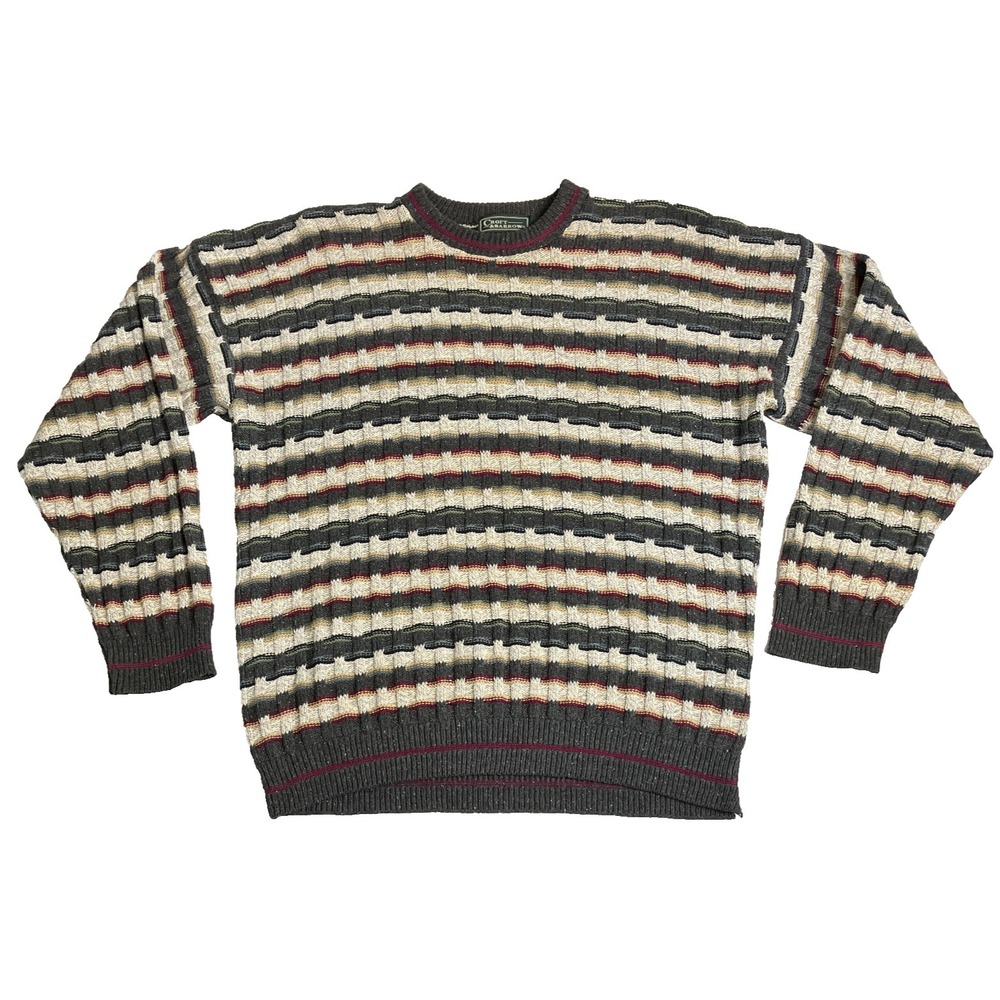 VTG 90s Croft & Barrow Sweater Mens M Striped Textured Knit Oversized Distressed